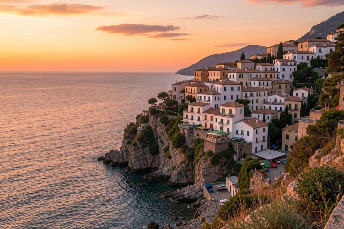 Camper parcheggiato in un paesaggio mozzafiato italiano, simbolo di libertà e avventura.